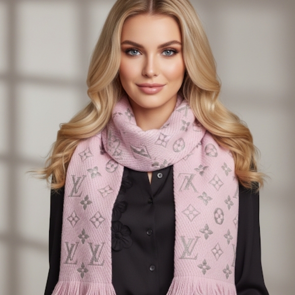 LV Pink and Silver Wool Scarf - Picture 1 of 6